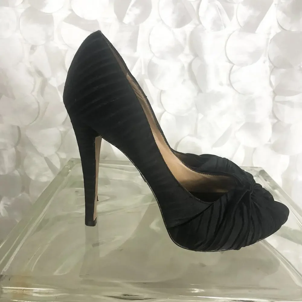 Badgley Mischka Black satin peep toe heels size 7 M Cocktail Party Wedding